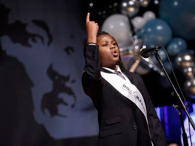 Fifth grader Chance Taylor of Charles Rice Learning Center delivers a speech during the 30th...