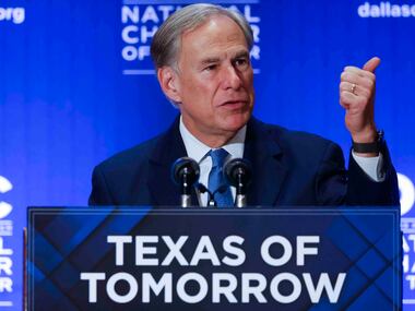 Gov. Greg Abbott delivers his remarks during the State of the State address to the Dallas...