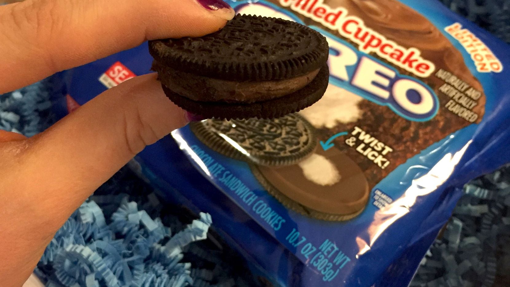 Chocolate on chocolate, with a dab of white creme. That's Oreo's new Filled Cupcake cookie.