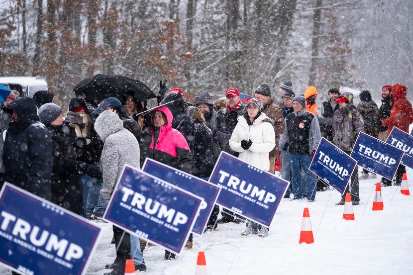 People waited to enter a campaign event for Republican presidential candidate Donald Trump...