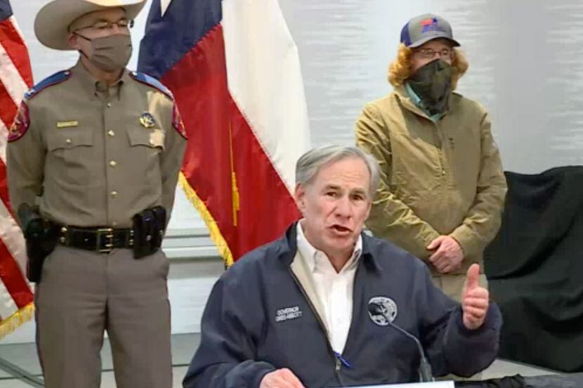 Texas Governor Greg Abbott speaks during a press conference on Wednesday, February 17, 2021...