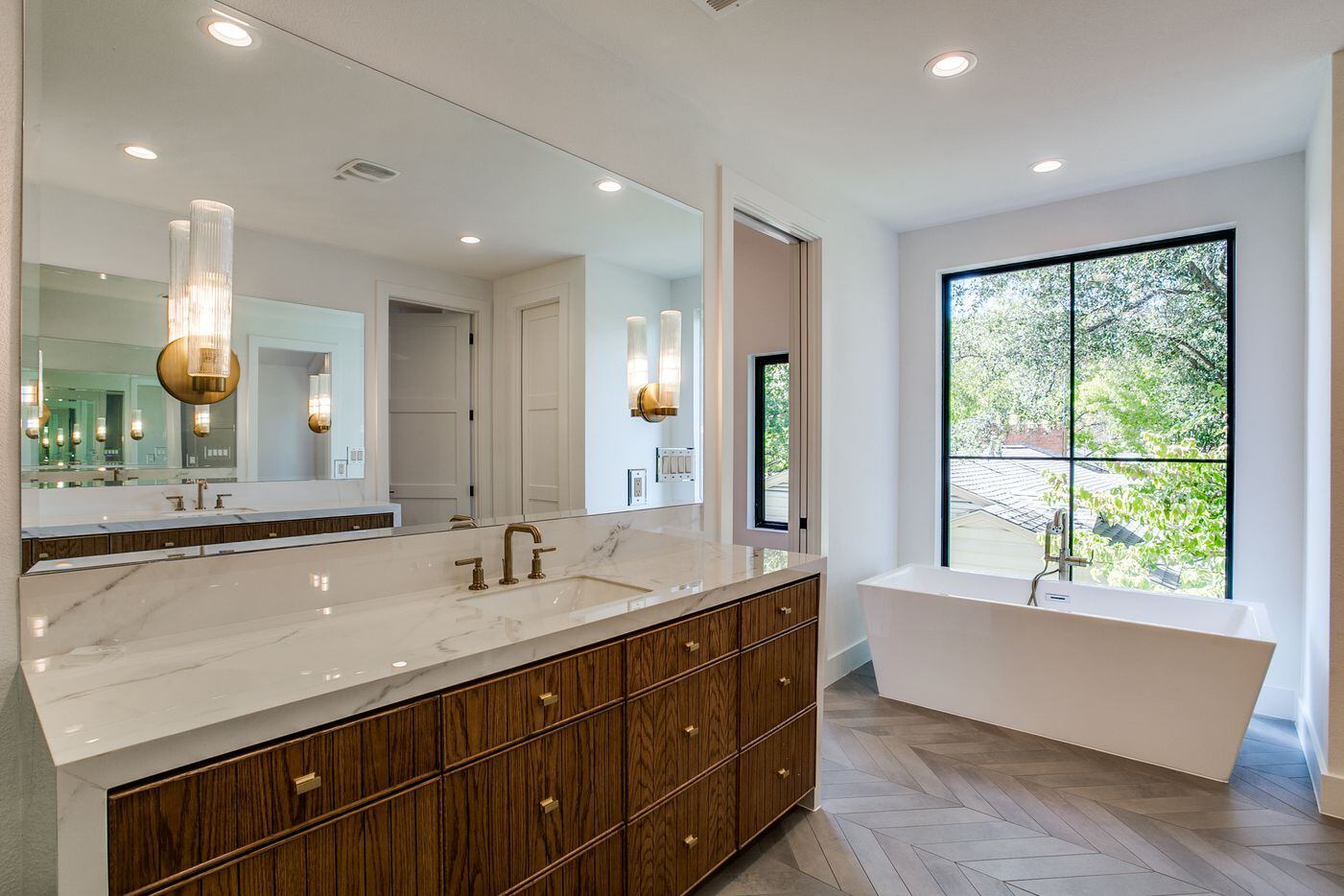 The master bath also features a soaking tub.