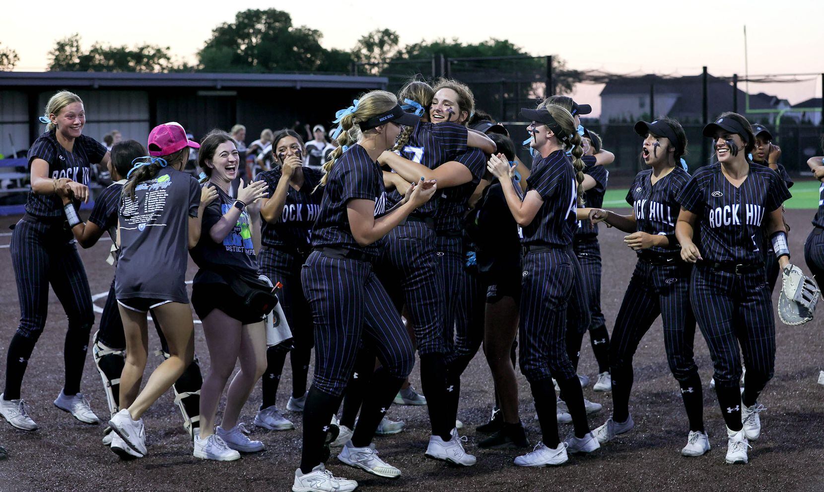 Prosper Rock Hill celebrate their victory over Royce City, 1-0 in game 2 of the 5A Region II...