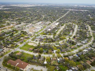 Aerial view of residential neighborhoods and retail on Thursday, March 12, 2020, in Arlington, TX.