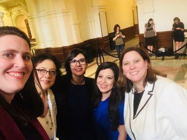 (From left) State Reps. Erin Zwiener of Driftwood, Celia Israel of Austin, Jessica González...