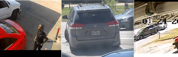 Dallas police are asking for the public's help identifying two men who got out of a silver Toyota minivan with Texas license plate NKV-5942 as well as a third person of interest who left the area in a red Chevrolet Cruze.