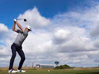US golfer Will Zalatoris at the fifth tee during a practice round at the British Open golf...