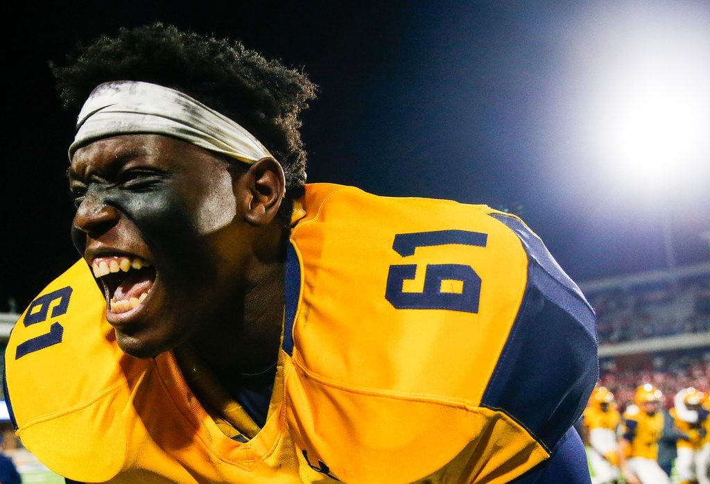 McKinney's Mason Dash celebrates in the final moments of their win over McKinney Boyd during...