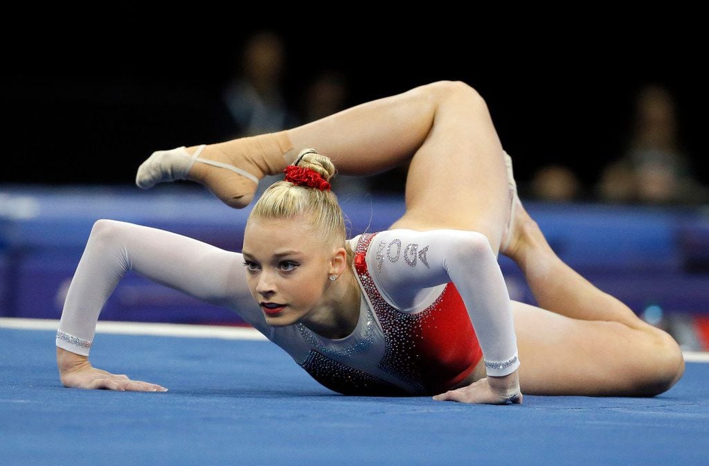 Alyssa Baumann competes in the floor exercise during the U.S. women's gymnastics...