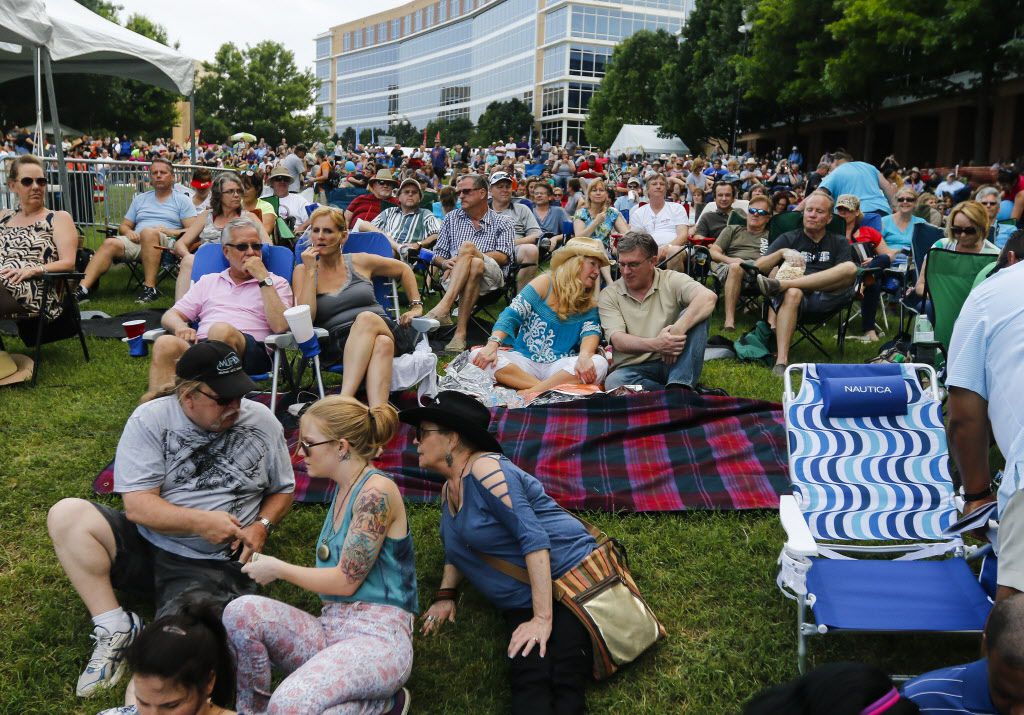 The crowd gathers for singer Leon Russell's performance on the Amphitheater Stage at the...