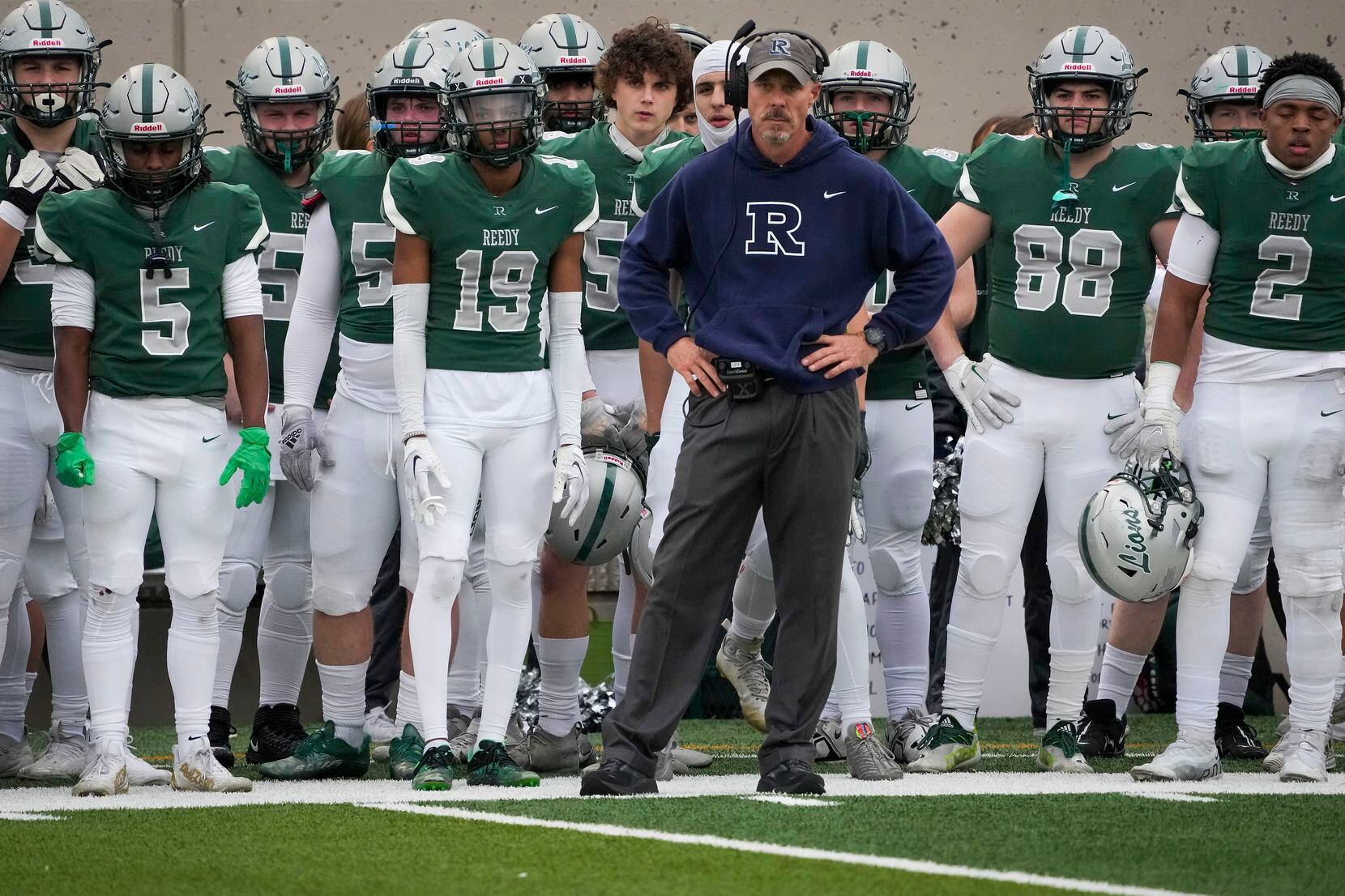 Frisco Reedy head coach Chad Cole head coach Chad Cole looks on from the sidelines during...