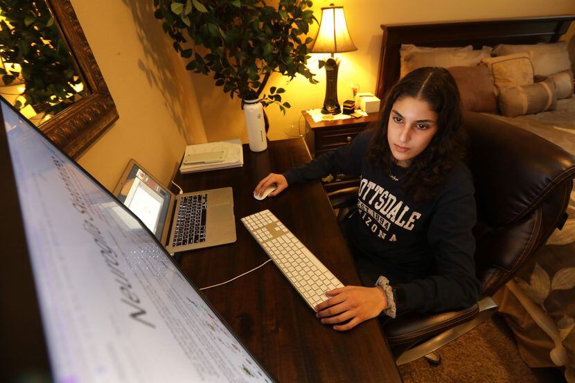 Centennial High School sophomore Julene Elkhatib, 15, participated in virtual classes from...