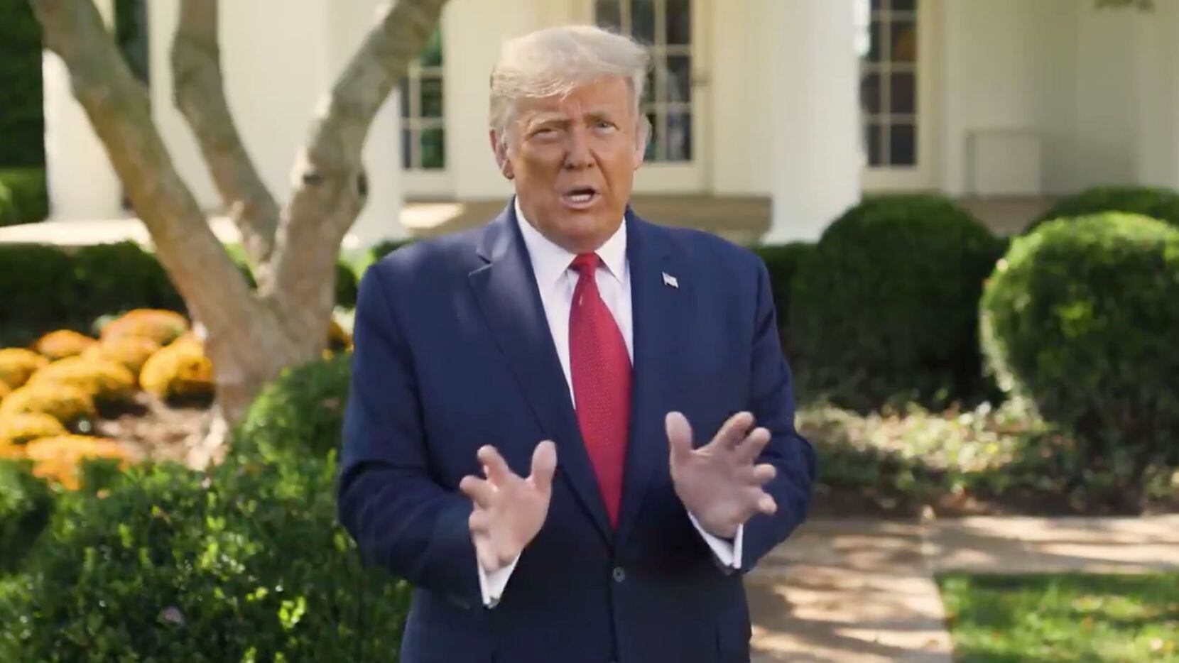 President Donald Trump speaks from the White House in a recorded video message that he...