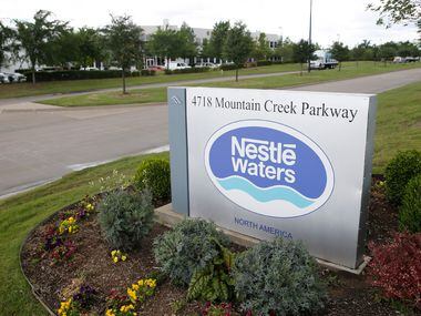 The sign for Nestle Waters in the Mountain Creek Business Park in Dallas on April 18, 2017....