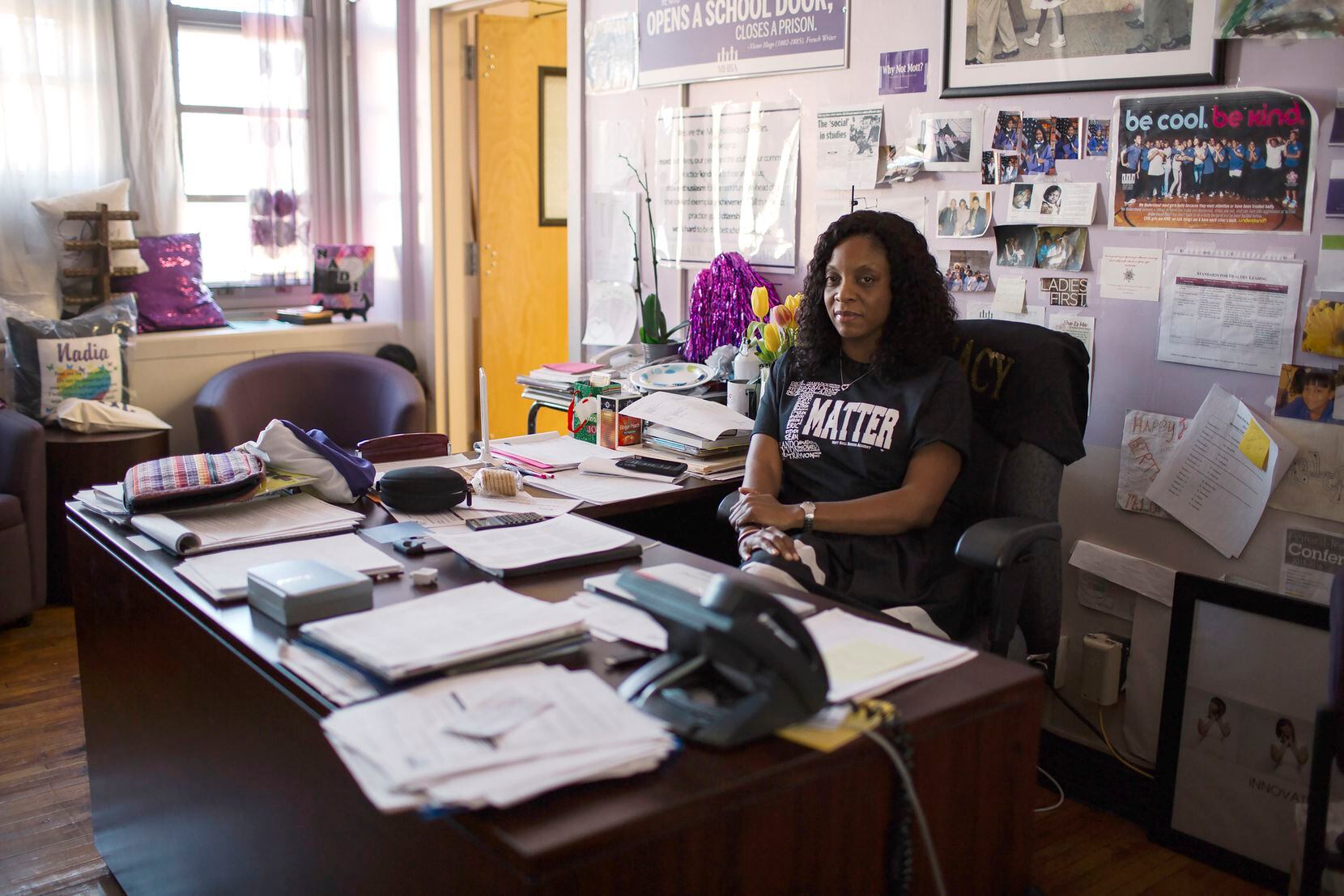 Nadia Lopez, the principal at Mott Hall Bridges Academy, in her office in the Brownsville...