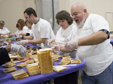 Rushing to help create 38000 PB&J sandwiches in one hour to break the Guinness World Record...