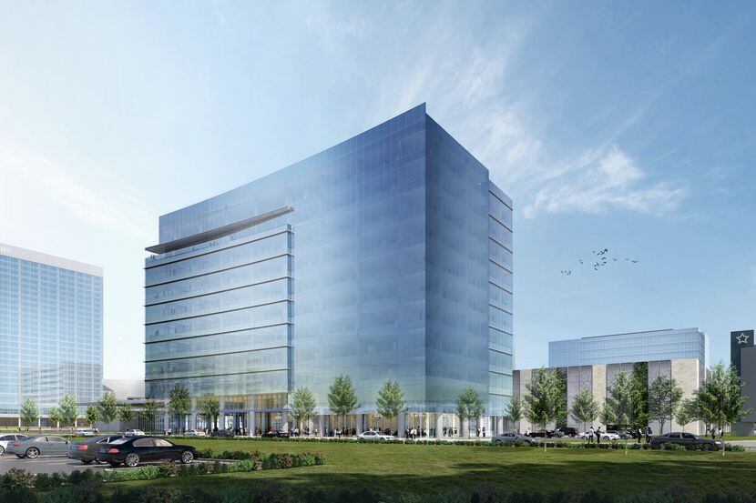 Un edificio de oficinas de 11 pisos se construye sobre el Dallas North Tollway en la...