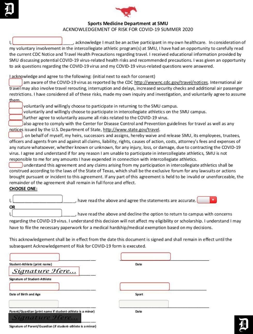 This is the document that SMU is requiring all student-athletes to sign in order to return...