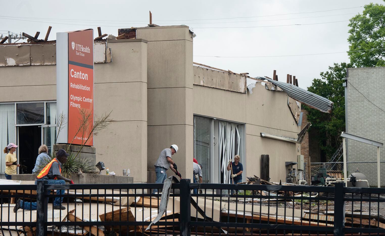 Damage to the UT Health East Texas Canton Rehabilitation and Olympic Center Fitness building in Canton, Texas is seen on Thursday, May 30, 2019, the day after several tornadoes came through Van Zandt County and Canton.