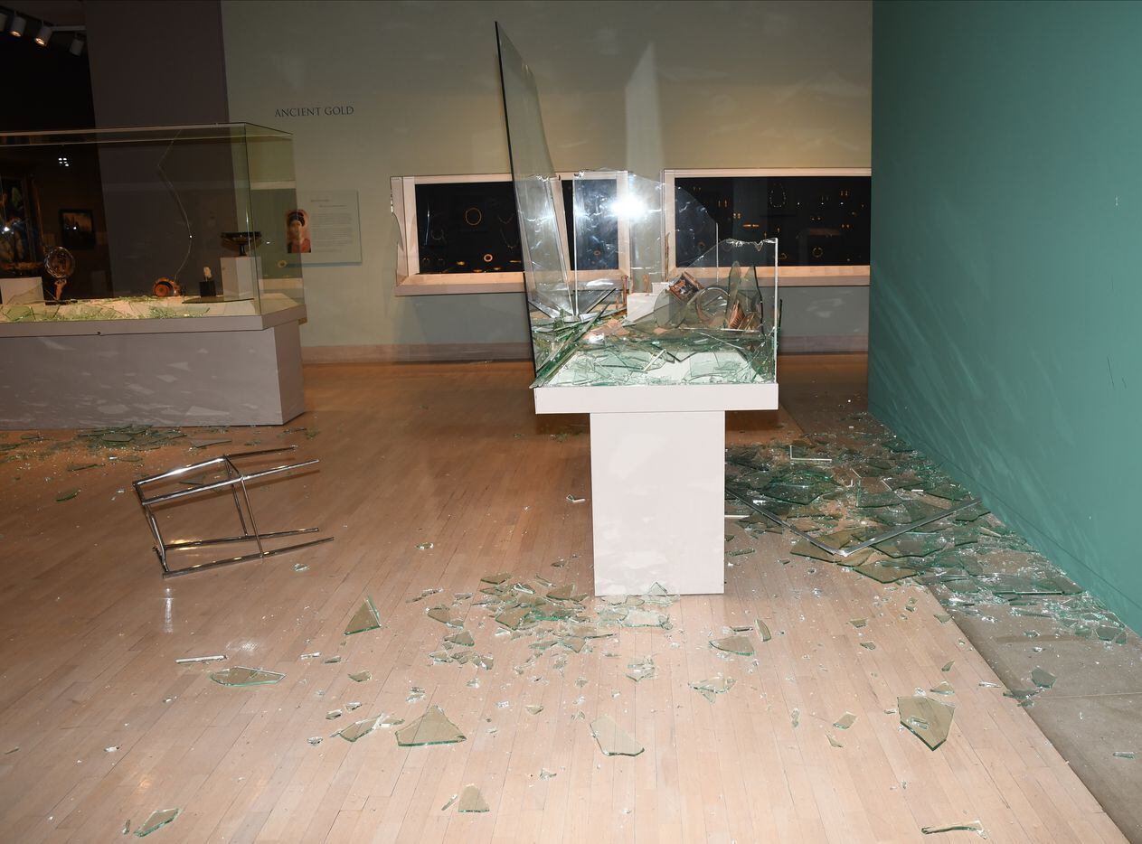 Police said Hernandez punched a glass display case several times in the ancient...