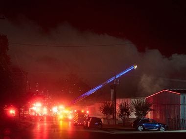 Firefighters battle a blaze at Greenberg Smoked Turkey on Nov. 6, 2020. An explosion and fire at the world famous company in Tyler brought an end to customers' orders for this year's Thanksgiving and Christmas seasons.