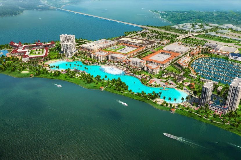 Initial plans for the $1 billion Bayside development on I-30 in Rowlett included a fountain...