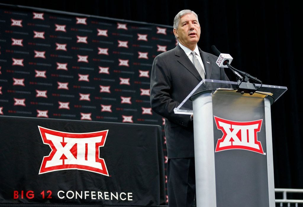 Commissioner Bob Bowlsby speaks during a press conference at Big 12 media days from The Star...