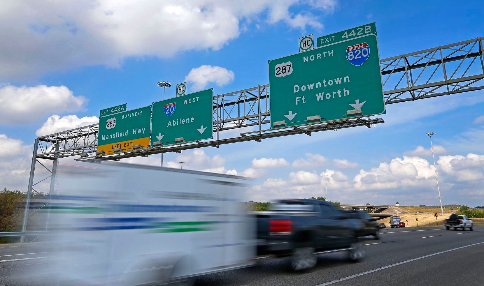 Westbound traffic moves at the Interstate 20, Highway 287 and Interstate 820 interchange in...