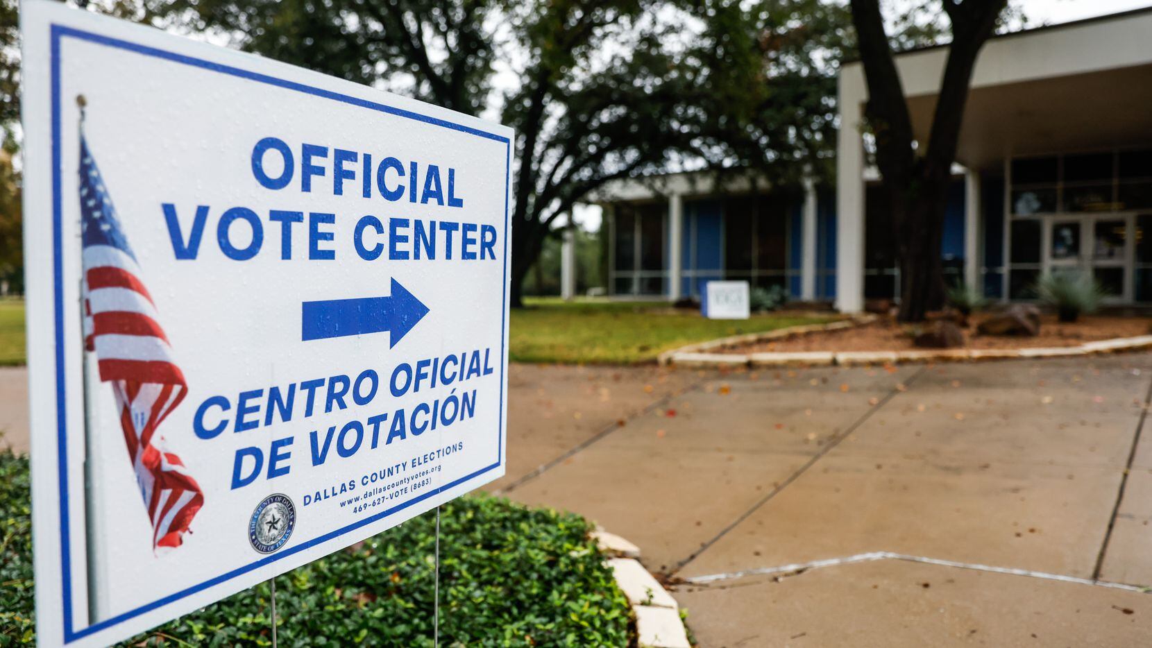 An official vote center at the Samuell-GRand Recreation Center in Dallas on Monday as Texas...