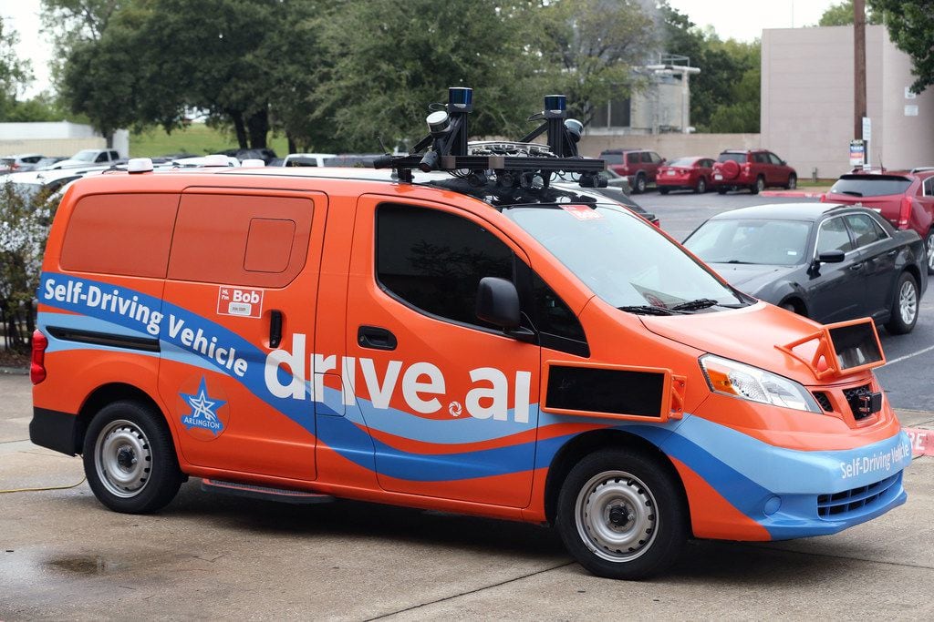 A Drive.ai self-driving vehicle at the company's media showing in Arlington on Thursday, October 18, 2018. The general public will be able to use the service for free starting tomorrow. (Daniel Carde/The Dallas Morning News)