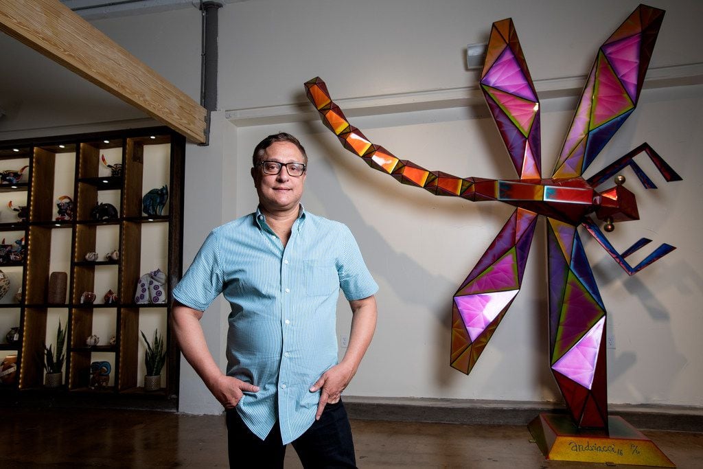Jorge Baldor, founder of Mercado Artesanal, in front of Libelula, a sculpture by Oaxacan...