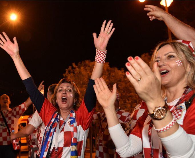 Croatian soccer team supporters celebrate. 