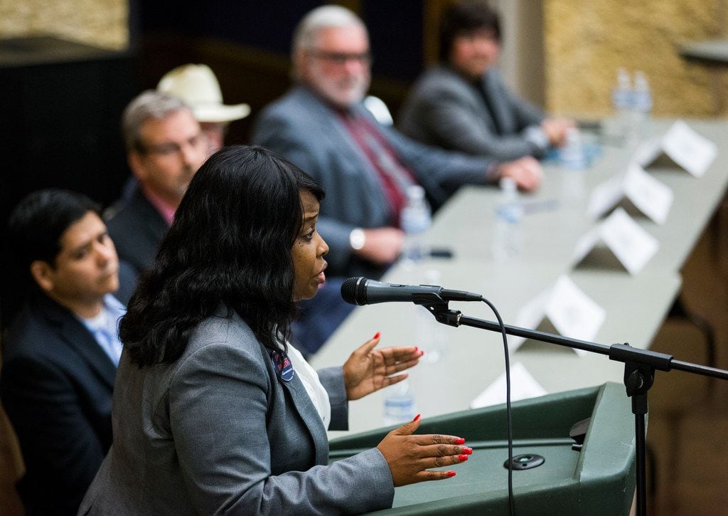 Gubernatorial candidate Demetria Smith speaks during a democratic gubernatorial candidate...