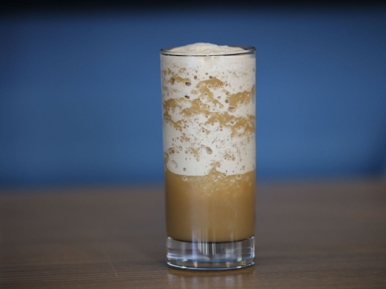 A glass of SUBZERO frozen cold brew is seen  during a soft opening of a new Merit Coffee...