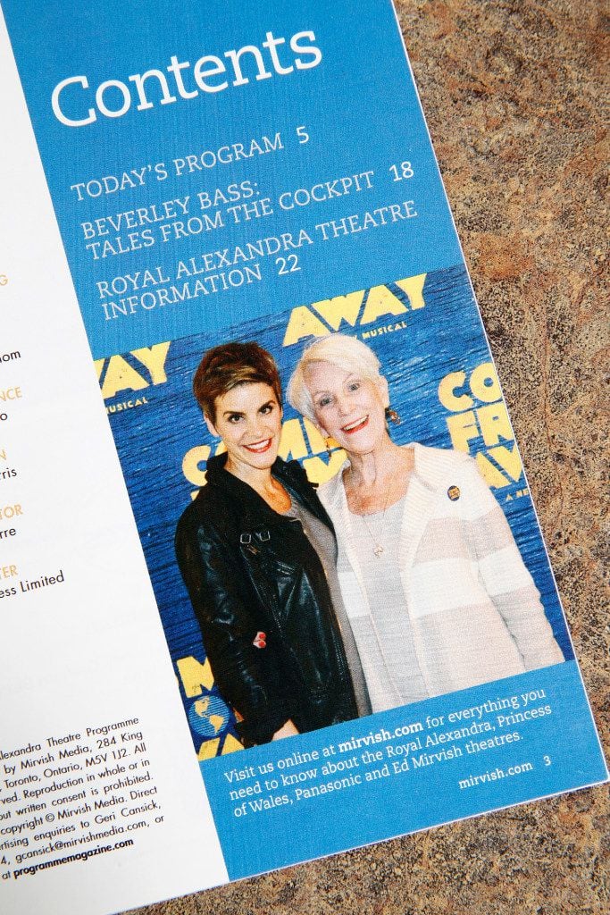 A playbill with a photo of Jenn Colella, (left) who plays Captain Beverley Bass in 'Come...