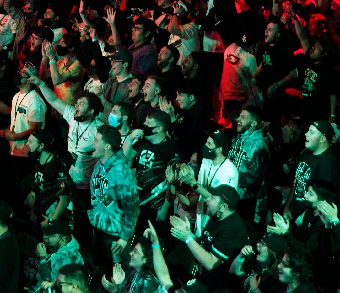 OpTic Texas fans react to a good play during the championship final between OpTic Texas and...