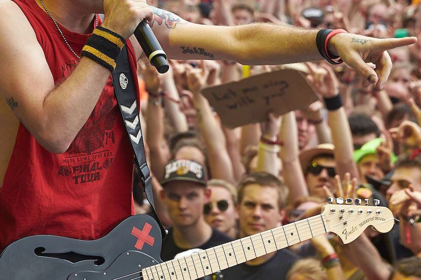 Singer Deryck Whibley of 'Sum 41' performed at Germany's biggest rock festival, the 'Rock am...