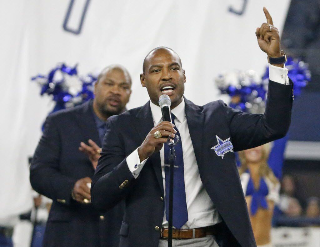 Former Dallas safety Darren Woodson is pictured during his Ring of Honor induction ceremony...