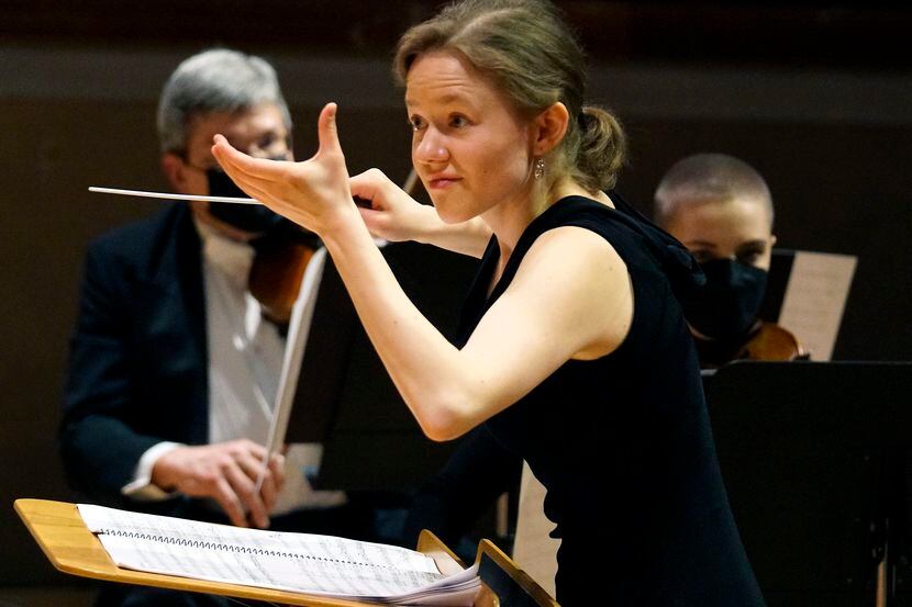 Conductor Katharina Wincor leads the Dallas Symphony Orchestra at the Meyerson Symphony...