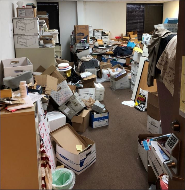 Photo of a storage room in Doc Gallagher's Hurst office, from court records