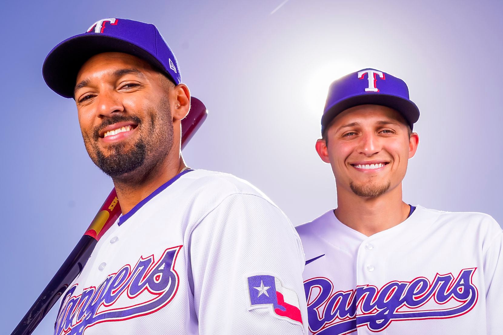 Texas Rangers infielder Marcus Semien (left) and infielder Corey Seager photographed during...