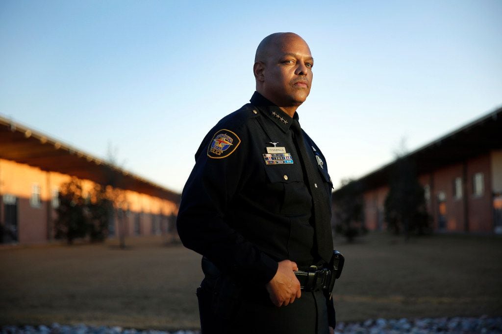 Fort Worth Police Chief Joel Fitzgerald poses for a photo outside his office at the Bob...