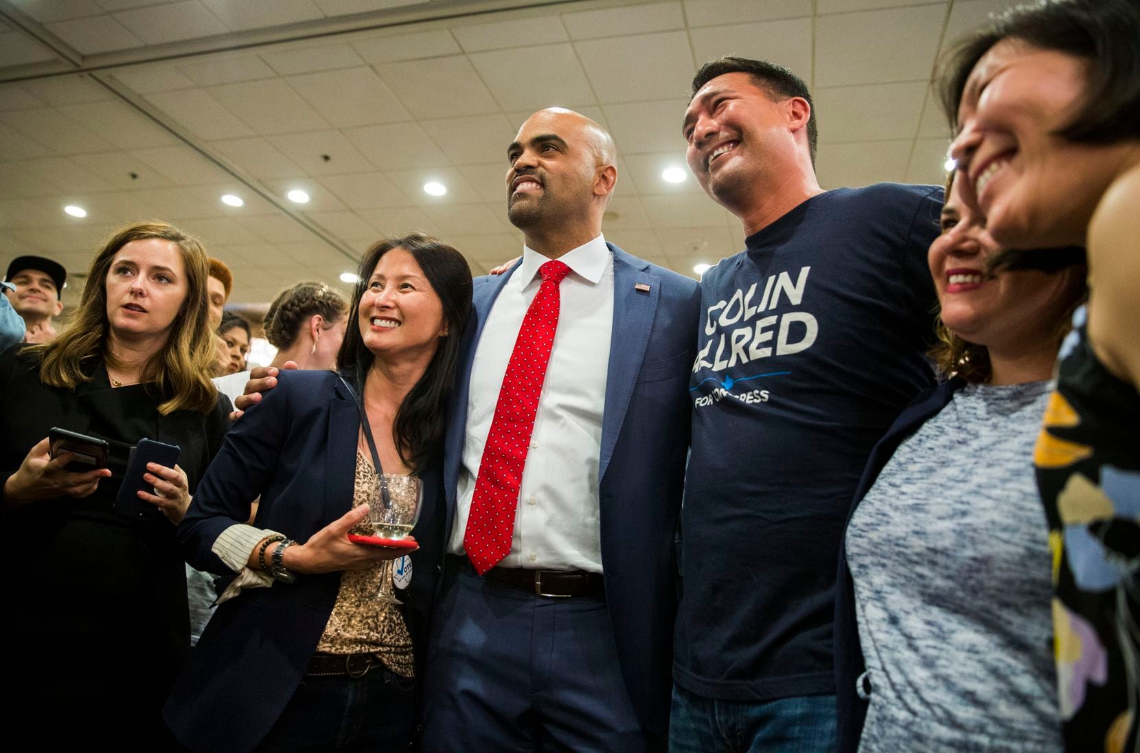 Colin Allred posed for photos with supporters at the Magnolia Hotel in Dallas after winning...