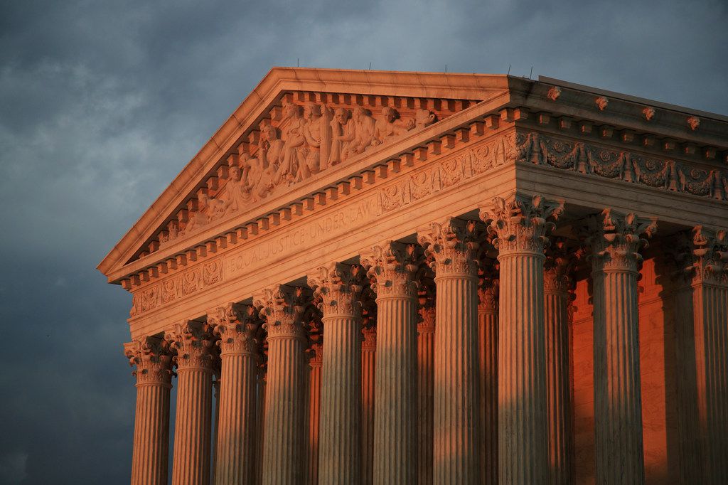 The U.S. Supreme Court at sunset.