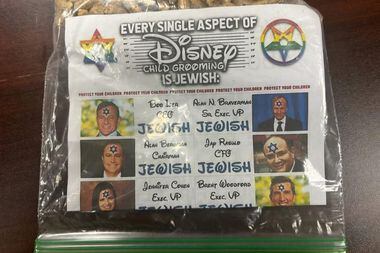 Authorities shared photos of antisemitic flyers this week found outside homes in the Godley...
