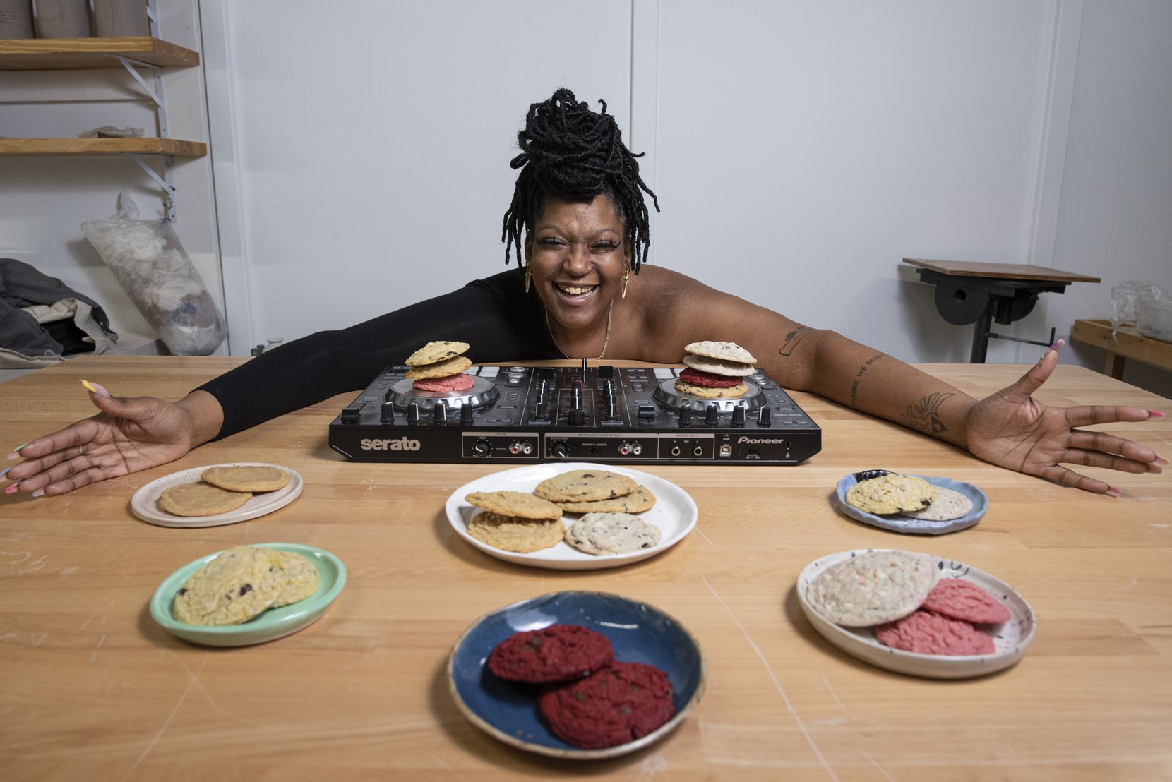 Rachel Harvey, also known as DJ Ursa Minor, with some of her cookies she bakes under the name of The Butter Fairy.