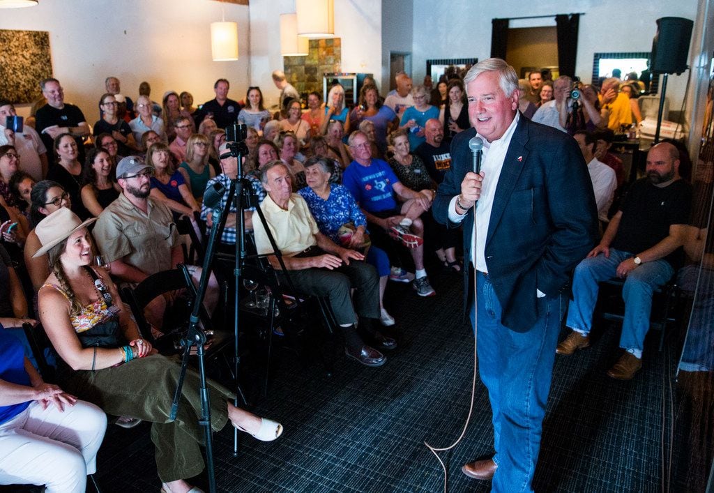 Democrat Mike Collier spoke at a town hall meeting hosted by the Funky East Dallas Democrats...
