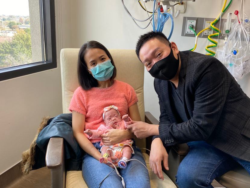 Paris Nguyen, who was the smallest baby ever born at Medical City Arlington, is with her...