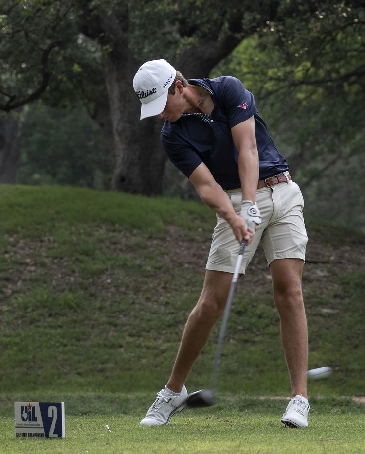 Richardson Pearce, Preston Stout, tees off on the no.2 hole during the first round of the...