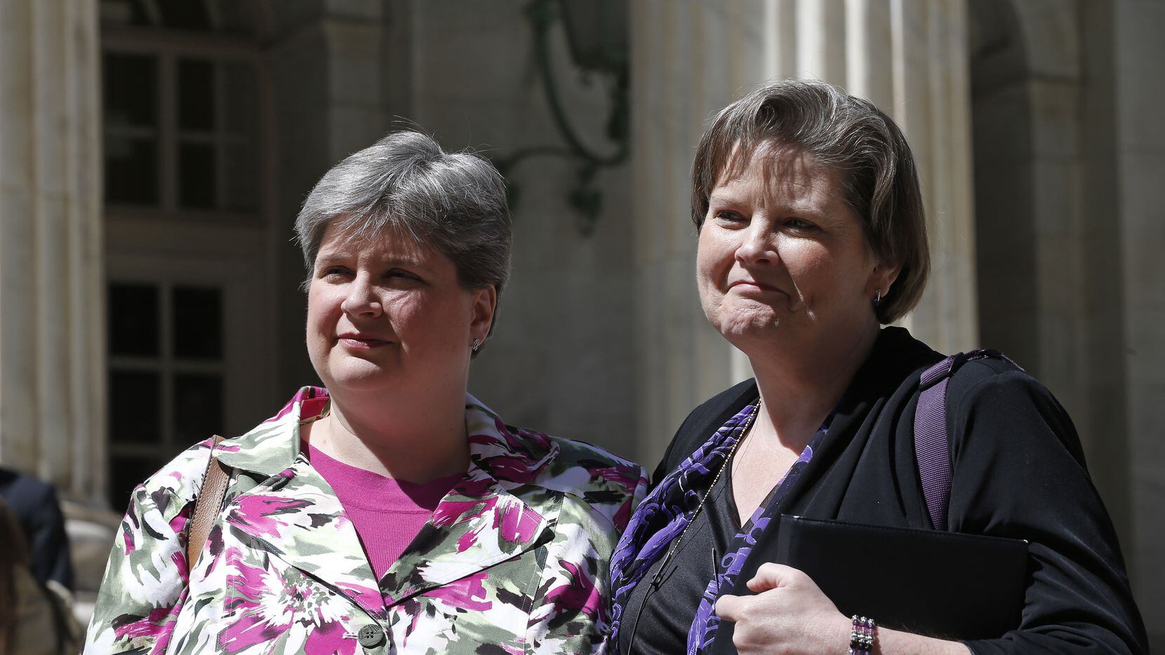 File - In the April 17, 2014, photo plaintiffs challenging Oklahoma's gay marriage ban...